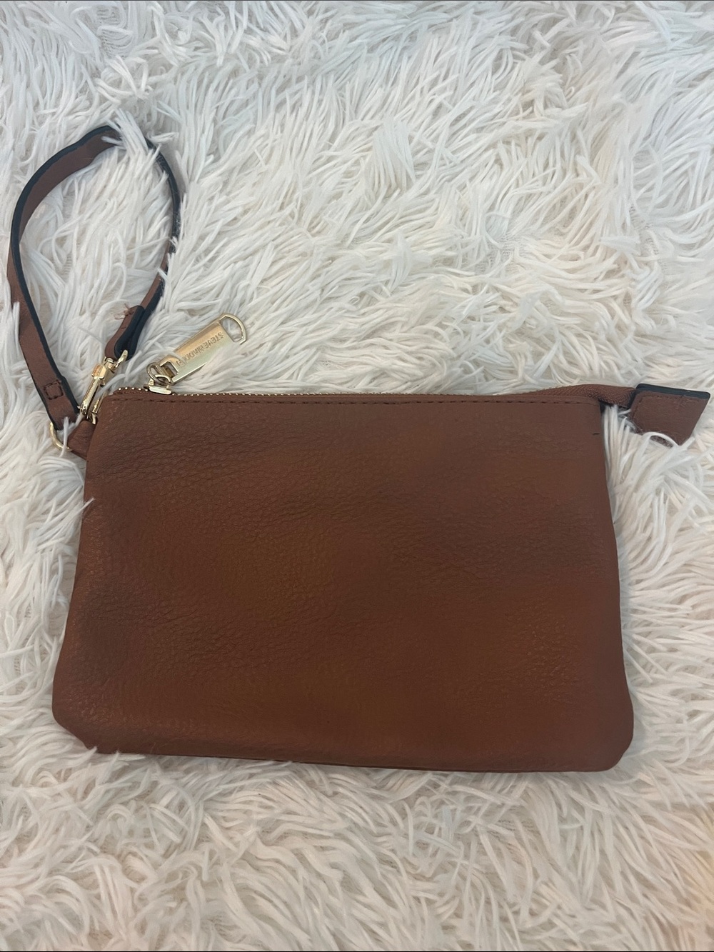 Steve Madden Brown Leather Wristlet Clutch with Gold Hardware